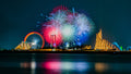 Feu d'artifice coloré au-dessus d'un parc d'attractions la nuit, illustration du pass annuel Disneyland Paris